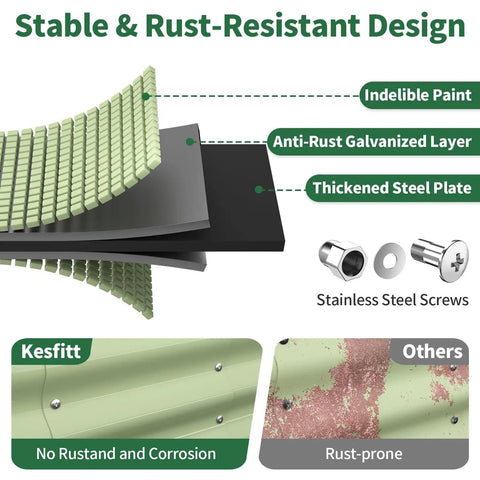 Materials and features of Raised Garden Bed 4x2 Ft Oval Open Bottom Galvanized Steel, 12 Inch Deep For Outdoor Veggies And Herbs, Rust Resistant Metal Planter, Durable And Easy To Assemble, Fruit Green
