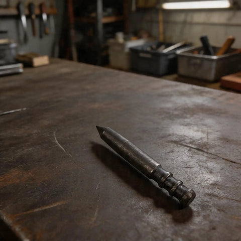 Heavy Duty Center Punch Locator For Metal Drilling High Hardness Spot Punch Tool Perfect For Wood Aluminum Iron Glass Precise Positioning Fitter Chisel B on wooden workbench.
