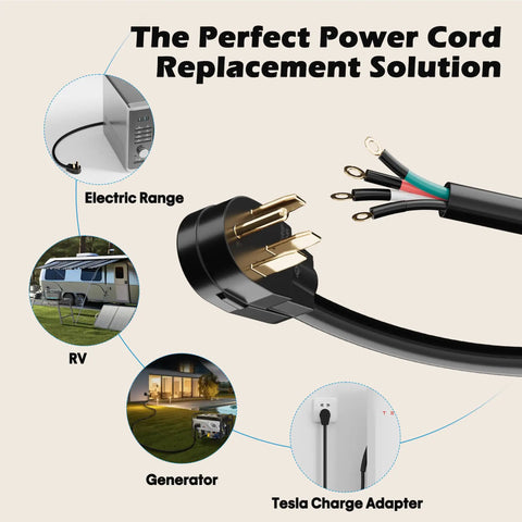 Heavy Grade Six Foot 40 Amp Extension Cord Nema 14 50P ETL Listed Waterproof SRDT Power Wire, ideal for RVs and generators.