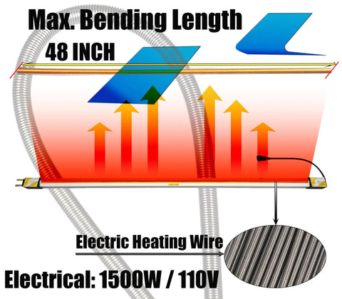 125cm Heavy Duty Acrylic Plastic Bender Heater Strip For Thermoforming 0-6mm Sheet Bending Machine Tool showing 48 inch max bending length with electric heating wire.