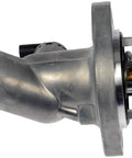 Heavy Duty Engine Coolant Thermostat Housing Assembly Direct Replacement Water Outlet angled view showcasing metal construction and design.