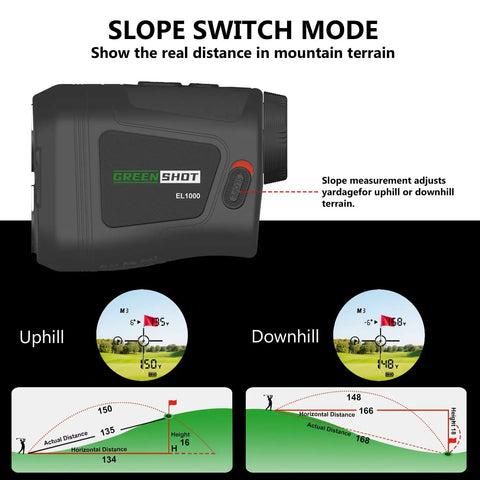 Dope Golf Range Finder With Slope 1200 Yard Range 6X Magnification Magnetic Mount showing slope adjustment mode.