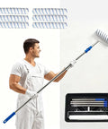 Premium 18 Inch Paint Roller Kit Featuring Adjustable Frame, Quick Drain Tray, And Extendable Five Foot Pole in use.