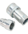 Bulletproof Hydraulic Quick Coupler 1 Inch Npt With Iso5675 Plug And Play Feature Delivers 4000 Psi Load Capacity With Rock Solid Hardened Steel Body Made For Farming Tractors Excavators Logging At 24 Gpm, showcasing metal connectors.
