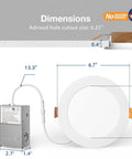 Forty Eight Pack Six Inch Led Recessed Ceiling Lights Featuring Fully Adjustable Color Temperatures, showing dimensions and installation details.