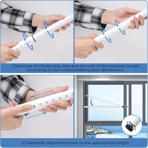 Installation process of Heavy Duty Sliding Door Security Bar 17 To 50 Inch Adjustable Anti Lift Window Lock Jammer With Rubber Tips