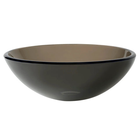 Slick Round Clear Brown Glass Vessel Sink, 14 Inch Above-Counter Bathroom Vanity Basin, side view