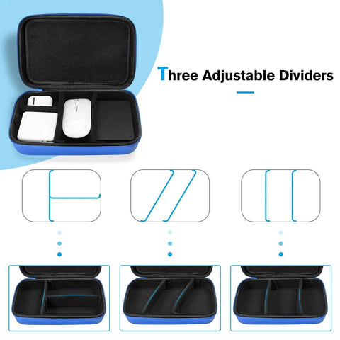 Slick Hard Shell Road Ready Tech Stash Organizer Case For Macbook Charger Cables Power Bank Mouse Earphones Usb Drive Memory Cards Blue Water Resistant Eva kickass layout with adjustable dividers