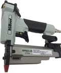 Heavy Duty Pneumatic 23 Gauge Brad Nailer Shoots Straight Through Detail Work With 6000 Piece Headless Pin Kit And Built In Air Duster side view highlighting design and components.