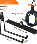 Image of 4 Pack Heavy Duty Garage Hooks, 7.7 Inch U Shaped Wall Mounted Hangers with 2 Extra Long Nylon Straps for organizing cords