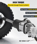 Heavy Duty 1 Inch Pneumatic Air Impact Wrench With 3800 Nm Torque For Rough Auto Repair and Seized Fasteners High Output 4000rpm, shown near a tire.