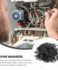 Heavy Duty Wave Spring Washers Kit Pro Grade 500 Pieces 4x8x0.3mm Metal Compression Washers For Screw Bolts Repair And Industrial Fasteners, Electrical Connections, Marine And Auto Use in black finish