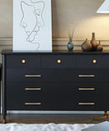 Solid Brass Gold Cabinet Pulls Set Of 4 With 5 Inch Hole Centers For Modern Kitchen Cupboards, installed on black dresser