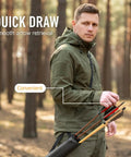 Person using Hip Two-Tube Archery Quiver With Belt Clip Lightweight Youth Arrow Holder For Crossbows in a forest