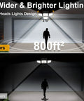 Comparative view of lighting coverage with Cordless Outdoor Solar Flood Lights With 270 LED And 3000LM Motion Sensor illuminating 800 sq ft