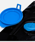 BMW Mini Windshield Washer Fluid Reservoir Cap Direct Fit Replacement For 2005-2019 Models Easy Swap No Fuss Install 2.17 Inch Neck Diameter 54.3 Millimeters Inner 59 Millimeters Outer Replaces 61667467951 in blue shown uninstalled and installed on vehicle.