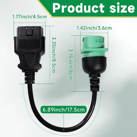 16 Pin OBD II To 9 Pin J1939 Truck Diagnostic Adapter Cable For Heavy Duty Trucks And Commercial Vehicles with size dimensions