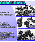 Heavy Duty 35 Piece Auto Engine Splash Shield Fastener Kit Including Nylon Push Clips Body Panel Bolts And Extruded U Nuts, showing fasteners.
