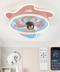 Pink Cartoon Cute Flush Mount Ceiling Fan With Dimmable Lights For Kids Room, Low Profile Design, 6 Speeds, Quiet Blades