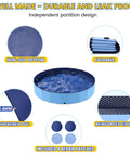 Foldable 57 Inch Pool For Dogs And Kiddos Non Slip Portable Plastic Tub Wading Pool For Large Dogs And Toddlers Outdoor Backyard Durable PVC Easy Setup Multi Use Splash Bath And Play, showing design features like non-slip bottom and foldability.