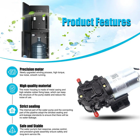 Water Pump Kit for Primo, Avalon, and Brio Bottled Water Dispensers, 12V DC, 0.32 GPM, Replacement DP005A2, Easy DIY Install, Fix Slow or No Water Flow, Keeps Your Water Cooler Pumping, metal pump
