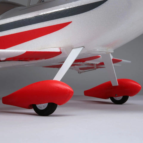 Close-up of red landing gear on Ultimate 3D 950mm RC Airplane With AS3X Safe Technology Smart BNF Basic Ready To Fly