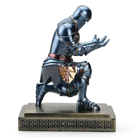 Medieval Armor Knight Pen Holder For Desk Organizer Resin Pencil Holder And Paperweight Gift With A Badass Letter Opener Blue Finish