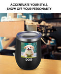 Personalized Black Wine Tumbler With Lid And Straw Double Wall Insulated Stainless Steel Travel Mug Printed In Usa Custom Coffee Cup Solid Flex For Daily Vibes with dog photo