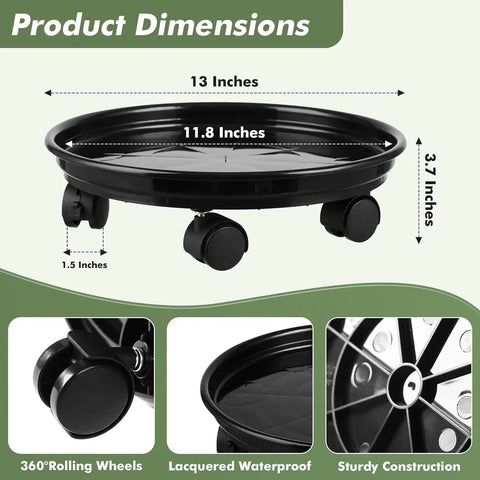 Product dimensions of 6 Pack Heavy Duty Plant Caddies With Wheels, Smooth Rolling Plant Dollies For Indoor Outdoor Potted Plants.