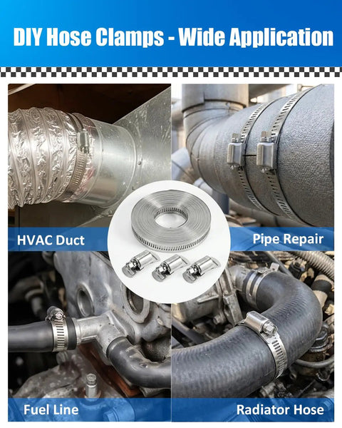 Cut To Fit Stainless Steel Hose Clamp Kit That Is DIY Friendly With A 32.81 Foot Roll Of 304 Band And 20 Reinforced Fasteners in use