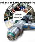 Semi Automatic Horizontal Pneumatic Bottle Filler Machine For Liquids Creams Cosmetics And Sauces With Zero Drip Hassle Straight Up Reliable Operation Handles 500 To 5000 Ml Volumes Easily, showing food-grade stainless steel nozzle.