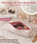 Pink Bow Pattern Hair Tools Organizer Bag For Curling Irons Flat Irons Hair Dryers And Styling Tools Portable Travel Case