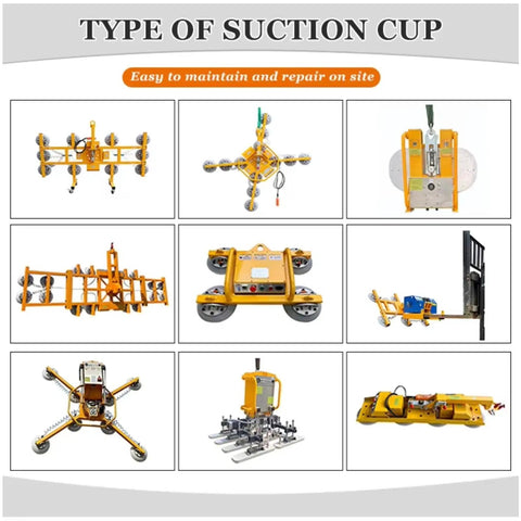 Types of suction cups for Built Tough Heavy Duty Vacuum Glass Lifter With Adjustable Frame Design And Pro Grade Suction Cup Robot.