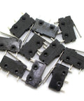 Ten Pack KW12 B Micro Limit Switches With Three Pin Terminals, Lever Arm Snap Action, Normally Open Or Closed, AC 125V to 250V