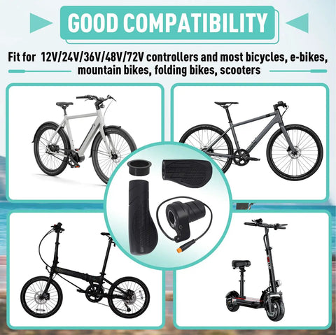 FT76X Half Twist Ebike Throttle With Waterproof Plug For 12V To 72V Controllers, Thumb Style Handle Fits Most E Bikes, Mountain, Folding And Cruiser Scooters, Easy Install, Durable Build, Smooth Ride, Quick Response