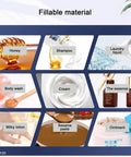 Fillable materials including honey, shampoo, body wash, cream, milky lotion, sesame paste, and ointment for filling machine.