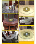 Large Glass Lazy Susan Turntable for the kitchen table round serving tray with ball bearings on various dining tables.
