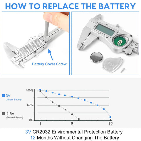 IP54 Waterproof Digital Caliper Tool No Frills With Large LCD Screen Stainless Steel Vernier Caliper battery replacement guide