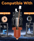 Ender 3 V3 SE KE Hotend Upgrade Kit with Ceramic Heating Block displayed with compatible Ender-3 V3 SE and KE 3D printers.