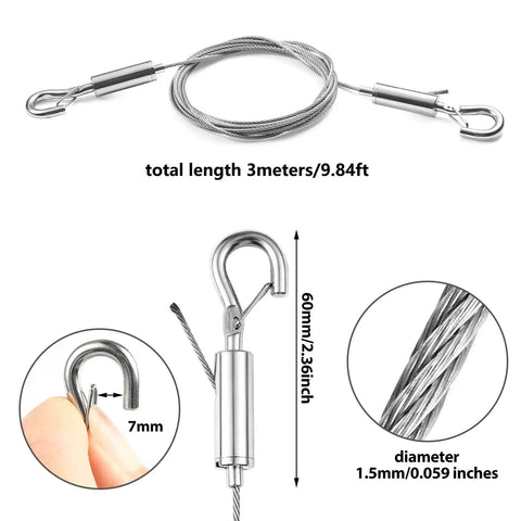 Built Like a Tank Adjustable Picture Hanging Wire Four Pack features 3m stainless steel cable with hooks for secure mounting.