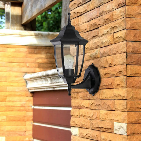 2 Pack Waterproof Aluminum Outdoor Wall Light Fixtures Built Tough For Porch Garage And Patio, no rust exterior lamp mounted on brick wall