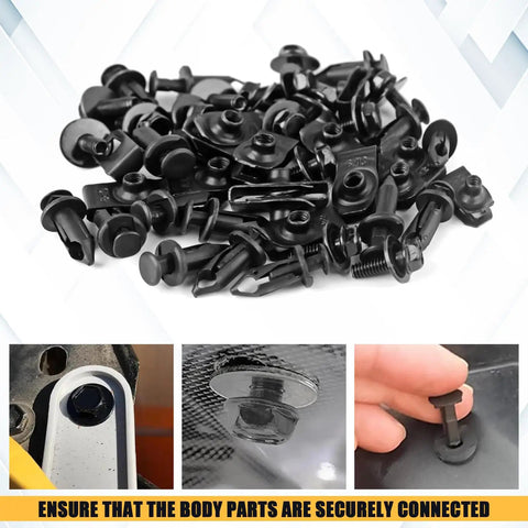 Badass 100 Piece Car Body Screw And Bolt Kit Featuring Universal U Screws Fasteners for bumper repair and vehicle trim detailed view.