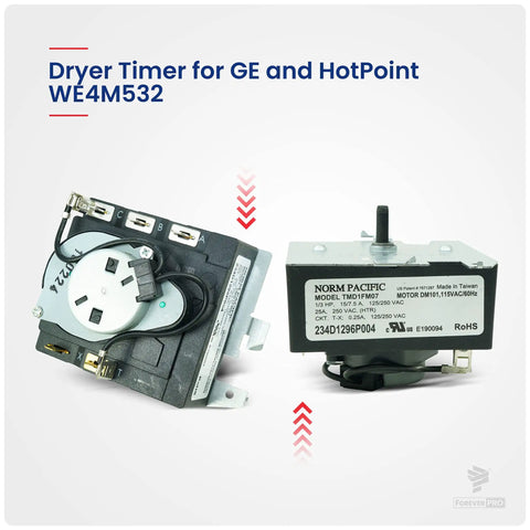 GE Dryer WE4M532 Timer Replacement Part side and back view