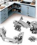 Soft Close Corner Cabinet Hinges Set With Silent Dampers, bifold hardware and screws for frameless inset cabinets.