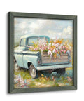 Truck Wall Art Framed 12 Inch By 12 Inch Vintage Blue Pickup Wood Painting Rustic Barn Landscape With Cozy Country Flowers For Bedroom And Living Room Decor