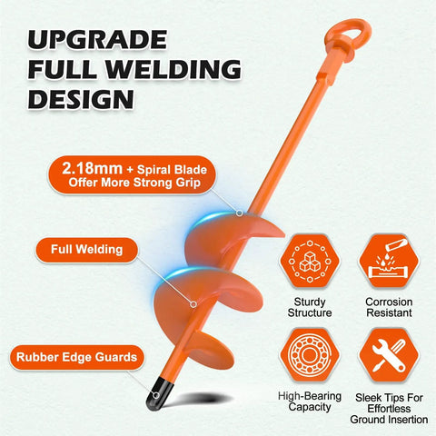 4 Pack 18 Inch Fully Welded Ground Anchors Kit With One Eighth Inch Galvanized Cable, showing orange welded anchor with spiral blade.