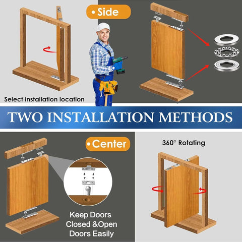 Hidden Door Hinges Set With 360 Degree Pivot For Murphy Bookcase Secret Door Kit Heavy Duty 300 Pound Capacity Rotating Hinge