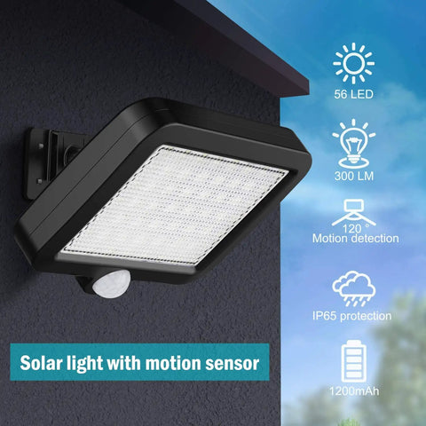 Solid As A Rock 56 Led Solar Outdoor Light With Motion Sensor And Ip65 Rain Guard Packaged With A Distant Power Panel And Extra Long Cable For No Sweat Backyard Install That Burns Bright All Night Long