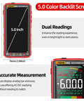 All In One True RMS Multimeter Tester With Color LCD Display 6000 Counts, front view showing 5-inch size and features