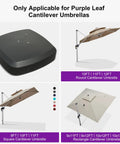 Offset Patio Umbrella Base With Wheels For Cantilever Umbrellas, shown with various PURPLE LEAF cantilever umbrella styles.